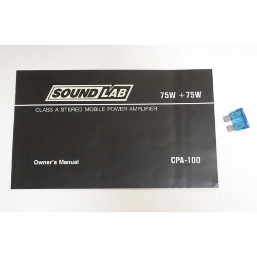 941 - A boxed SoundLab 'CPA100' 75w bridgeable power amplifier (for vehicles)