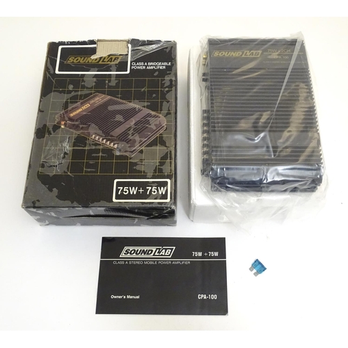 941 - A boxed SoundLab 'CPA100' 75w bridgeable power amplifier (for vehicles)