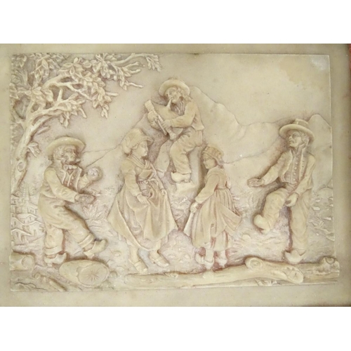 950 - Two Victorian wax plaques with relief and bas relief decoration, one depicting country folk dancing ... 