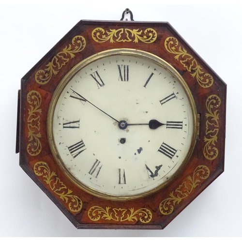 1190 - A Regency wall clock, the octagonal shaped rosewood case with inlaid brass detail and having a fusee... 