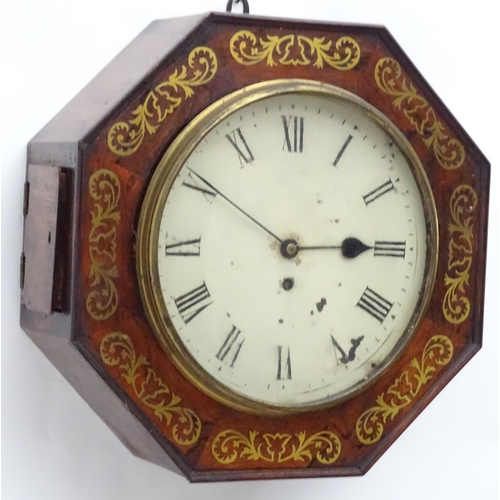 1190 - A Regency wall clock, the octagonal shaped rosewood case with inlaid brass detail and having a fusee... 