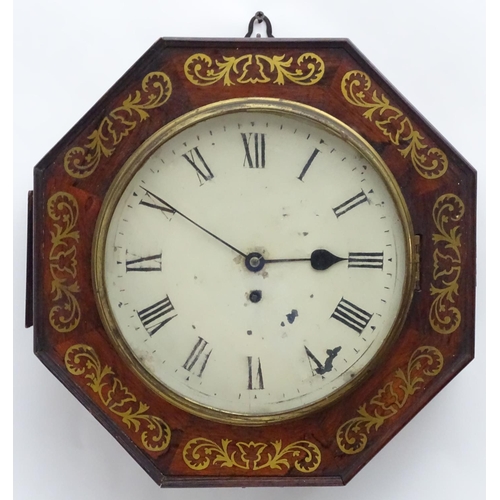 1190 - A Regency wall clock, the octagonal shaped rosewood case with inlaid brass detail and having a fusee... 