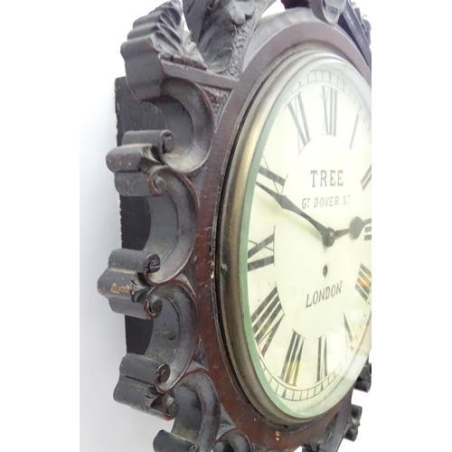 1193 - A Victorian wall clock, with fusee movement and gothic mahogany case, the dial inscribed 'Tree, Gt D... 