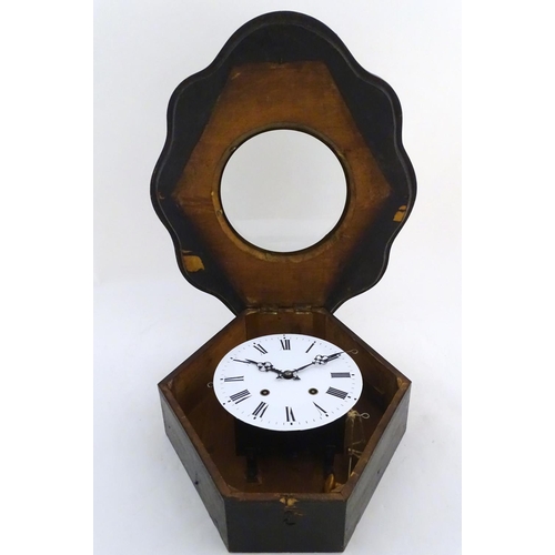 1195 - A 19thC French vineyard wall clock, the ebonised case with glazed panel over ebony, brass and abalon... 