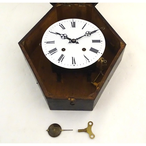 1195 - A 19thC French vineyard wall clock, the ebonised case with glazed panel over ebony, brass and abalon... 