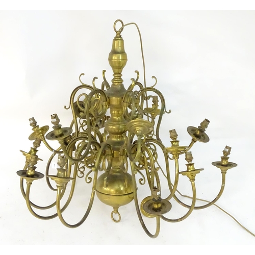 1206 - A mid to late 20thC two-tier pendant electrolier, with eighteen lights over two tiers, 36