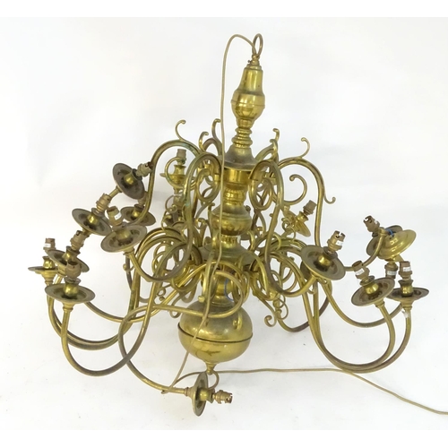 1206 - A mid to late 20thC two-tier pendant electrolier, with eighteen lights over two tiers, 36