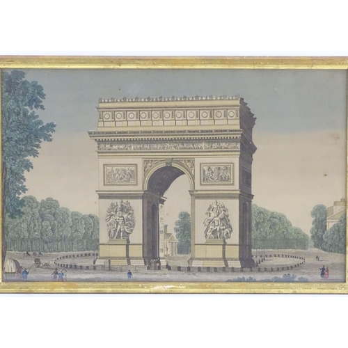 1680 - A 19thC print depicting L'arc de Triomphe with figures. Approx. 9 1/2