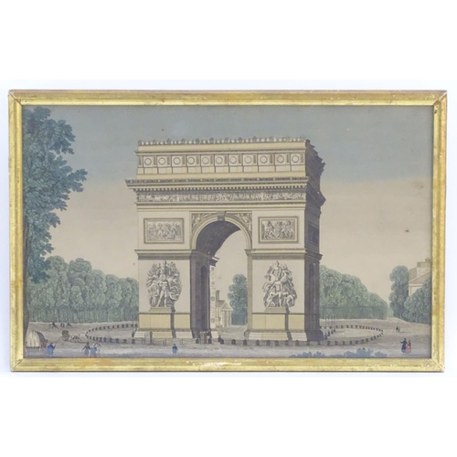 1680 - A 19thC print depicting L'arc de Triomphe with figures. Approx. 9 1/2