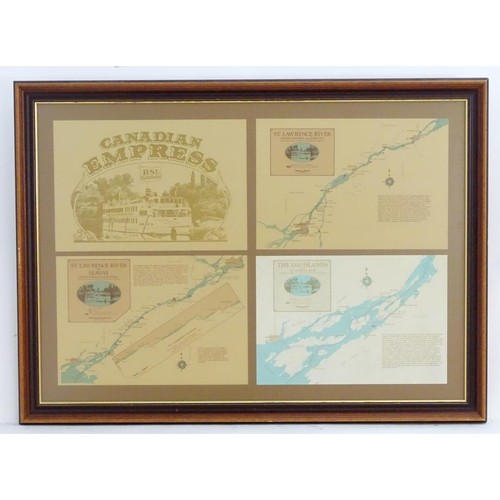 1683 - Four prints / maps framed together relating to the St Lawrence River and Seaway, Home waters to the ... 