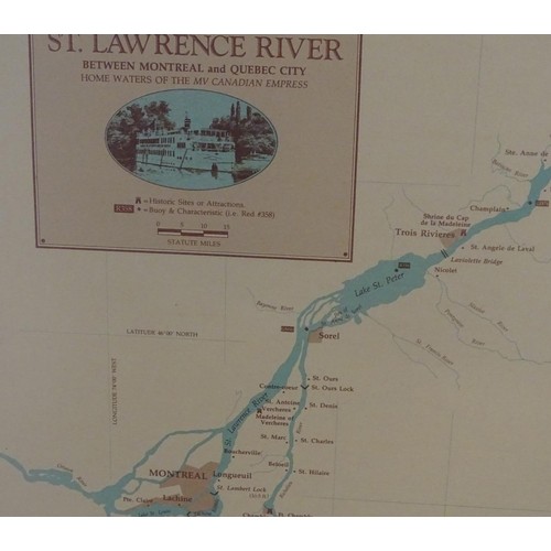 1683 - Four prints / maps framed together relating to the St Lawrence River and Seaway, Home waters to the ... 