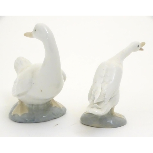 104 - A Lladro honking goose, model no. 4551, together with a Nao duck / goose, model no. 244. Both marked... 