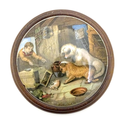 121 - A Victorian Prattware pot lid Both Alike, depicting with two dogs. Together with two pairs of Staffo... 