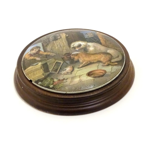 121 - A Victorian Prattware pot lid Both Alike, depicting with two dogs. Together with two pairs of Staffo... 