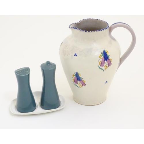 122 - A Carter Stabler Adams jug with hand painted floral detail, marked under for 1921. Together with a P... 