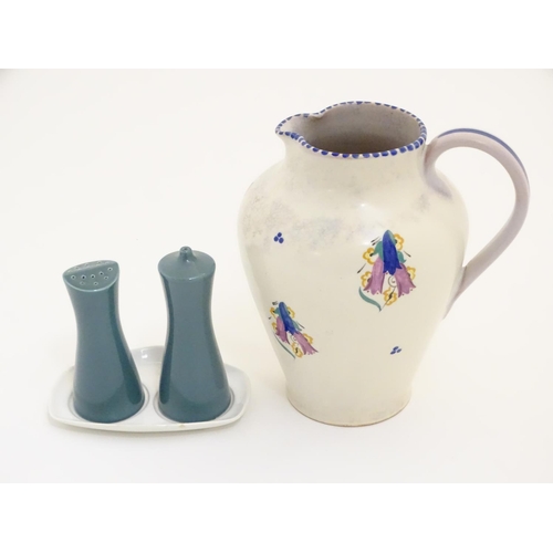 122 - A Carter Stabler Adams jug with hand painted floral detail, marked under for 1921. Together with a P... 