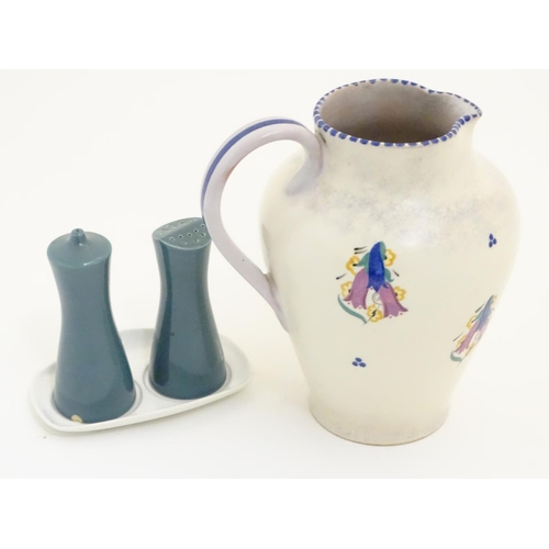 122 - A Carter Stabler Adams jug with hand painted floral detail, marked under for 1921. Together with a P... 