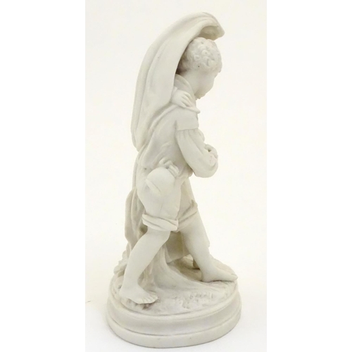 123 - A Copeland style parian figural group modelled as two children, a boy holding a nest with two birds ... 