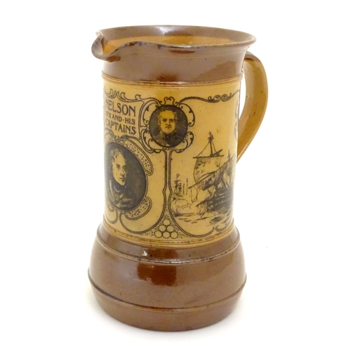 98 - A Royal Doulton two tone stoneware jug commemorating Nelson and His Captains, depicting a portrait o... 