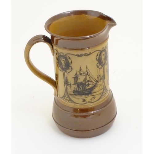 98 - A Royal Doulton two tone stoneware jug commemorating Nelson and His Captains, depicting a portrait o... 