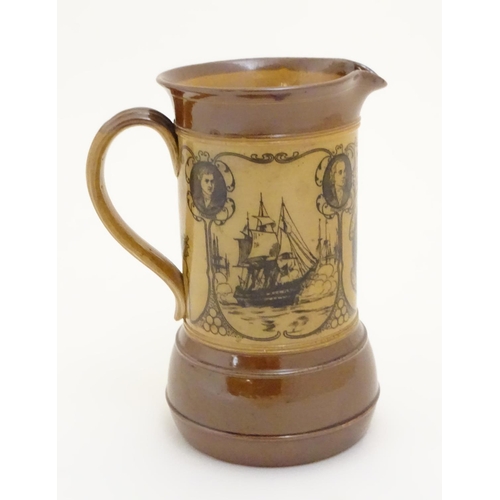 98 - A Royal Doulton two tone stoneware jug commemorating Nelson and His Captains, depicting a portrait o... 