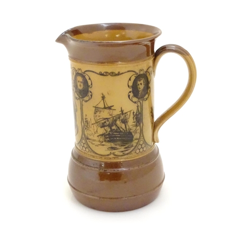 98 - A Royal Doulton two tone stoneware jug commemorating Nelson and His Captains, depicting a portrait o... 