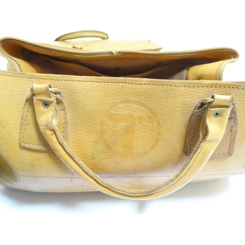 1020 - Two 20thC BT British Telecom engineer's leather tool bags with fitted interiors, embossed logo to ex... 