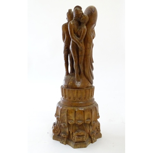 1037 - A 20thC carved wooden sculpture titled Tragic Muse to base, monogrammed TD and dated 1971 to side. D... 