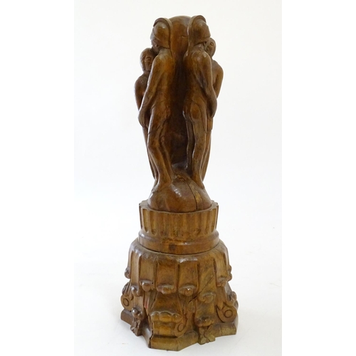 1037 - A 20thC carved wooden sculpture titled Tragic Muse to base, monogrammed TD and dated 1971 to side. D... 