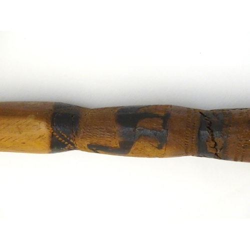 1094 - An early 20thC Australian blackwood walking cane, the knop formed as a clenched fist holding a snake... 