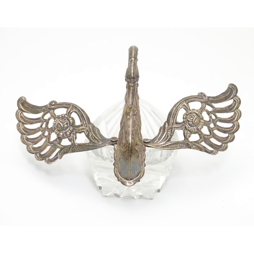 187 - A novelty glass and dish with silver mounts formed as swan. 4 1/2