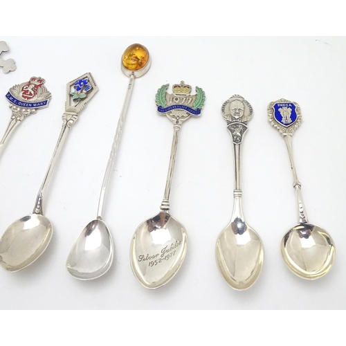 311 - A collection of assorted silver and white metal souvenir / commemorative / novelty  teaspoons etc (1... 