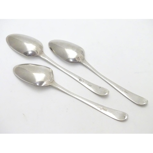 315 - Three Geo III old English pattern teaspoons with engine turned decoration. Hallmarked London 1783 ma... 