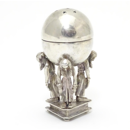 328 - A Russian silver Judaica besamim / balsaminka spice holder, the spice ball supported by three bowing... 