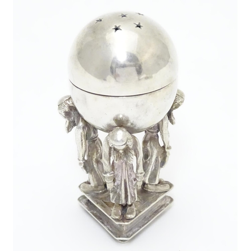 328 - A Russian silver Judaica besamim / balsaminka spice holder, the spice ball supported by three bowing... 