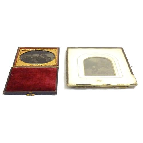 810 - Two Victorian daguerreotype / ambrotype photographic portraits, one depicting a young boy seated in ... 