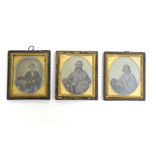 811 - Three Victorian daguerreotype photographic portraits with hand coloured / gilt highlights. To includ... 