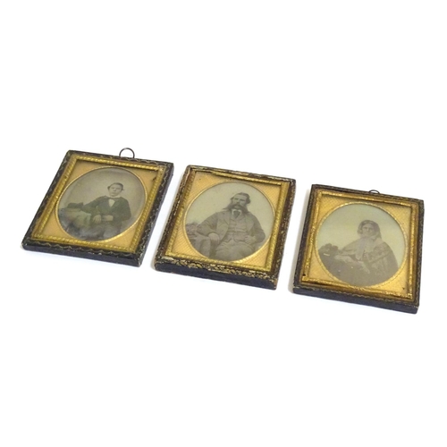 811 - Three Victorian daguerreotype photographic portraits with hand coloured / gilt highlights. To includ... 