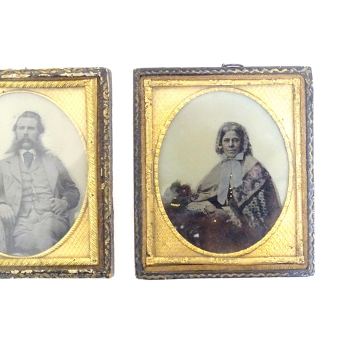 811 - Three Victorian daguerreotype photographic portraits with hand coloured / gilt highlights. To includ... 