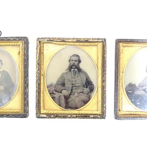 811 - Three Victorian daguerreotype photographic portraits with hand coloured / gilt highlights. To includ... 