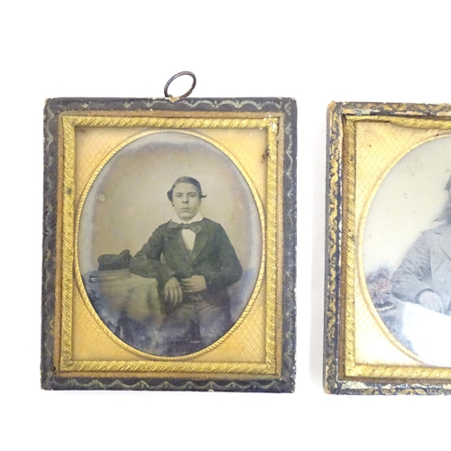 811 - Three Victorian daguerreotype photographic portraits with hand coloured / gilt highlights. To includ... 