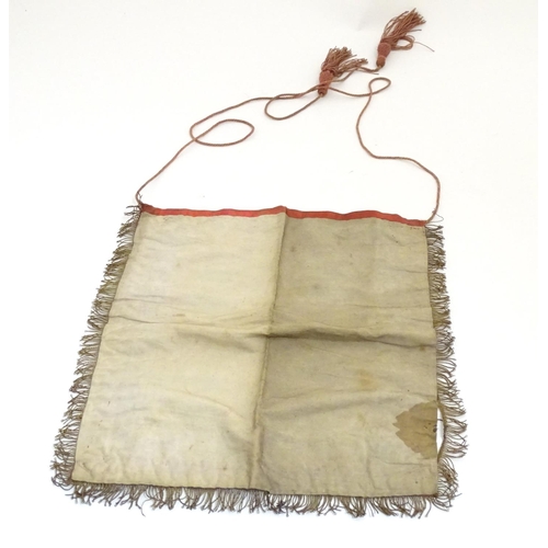 883 - Masonic Interest: A late 19thC Oddfellows Friendly Society silk apron / banner with fringed edges. T... 