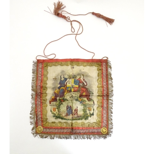 883 - Masonic Interest: A late 19thC Oddfellows Friendly Society silk apron / banner with fringed edges. T... 