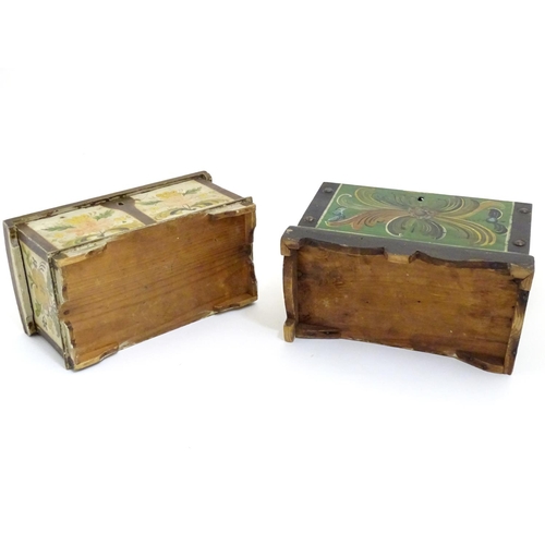 885 - Two late 19th / early 20thC Scandinavian hinged boxes formed as trunks / coffers with domed lids and... 