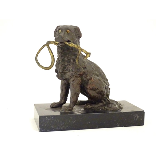 893 - A late 19th / early 20thC bronze desk top inkwell modelled as a dog on a rectangular base. Approx. 5... 