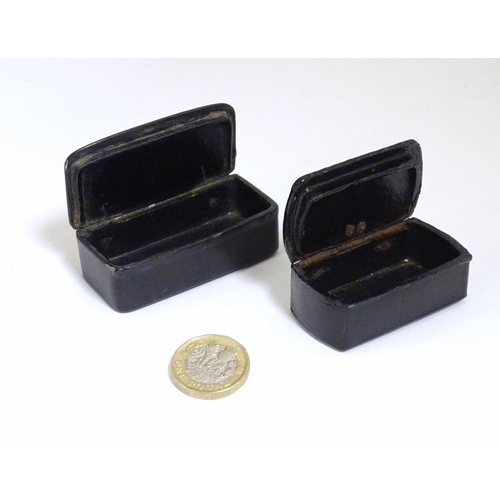 903 - Two 20thC papier mache snuff boxes, one with inlaid abalone decoration, the other with gilt highligh... 