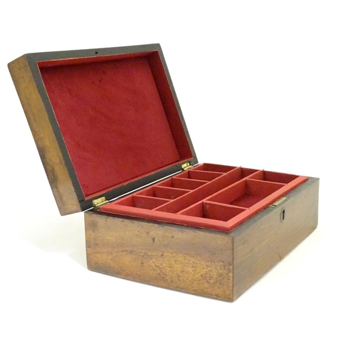 908 - A 19thC walnut jewellery box with fitted lift out tray within. Approx. 3 3/4