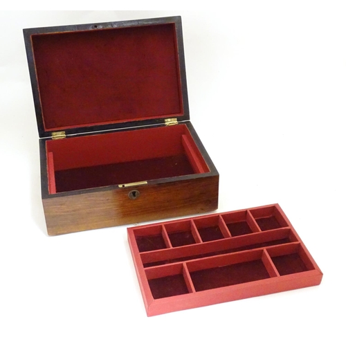 908 - A 19thC walnut jewellery box with fitted lift out tray within. Approx. 3 3/4