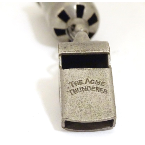 912 - Two early 20thC whistles the Acme Siren police whistle and the Acme Thunderer guard whistle. Longest... 