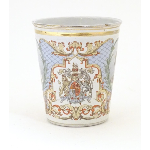 921 - A Victorian tin and enamel beaker commemorating Queen Victoria's Diamond Jubilee depicting the Royal... 